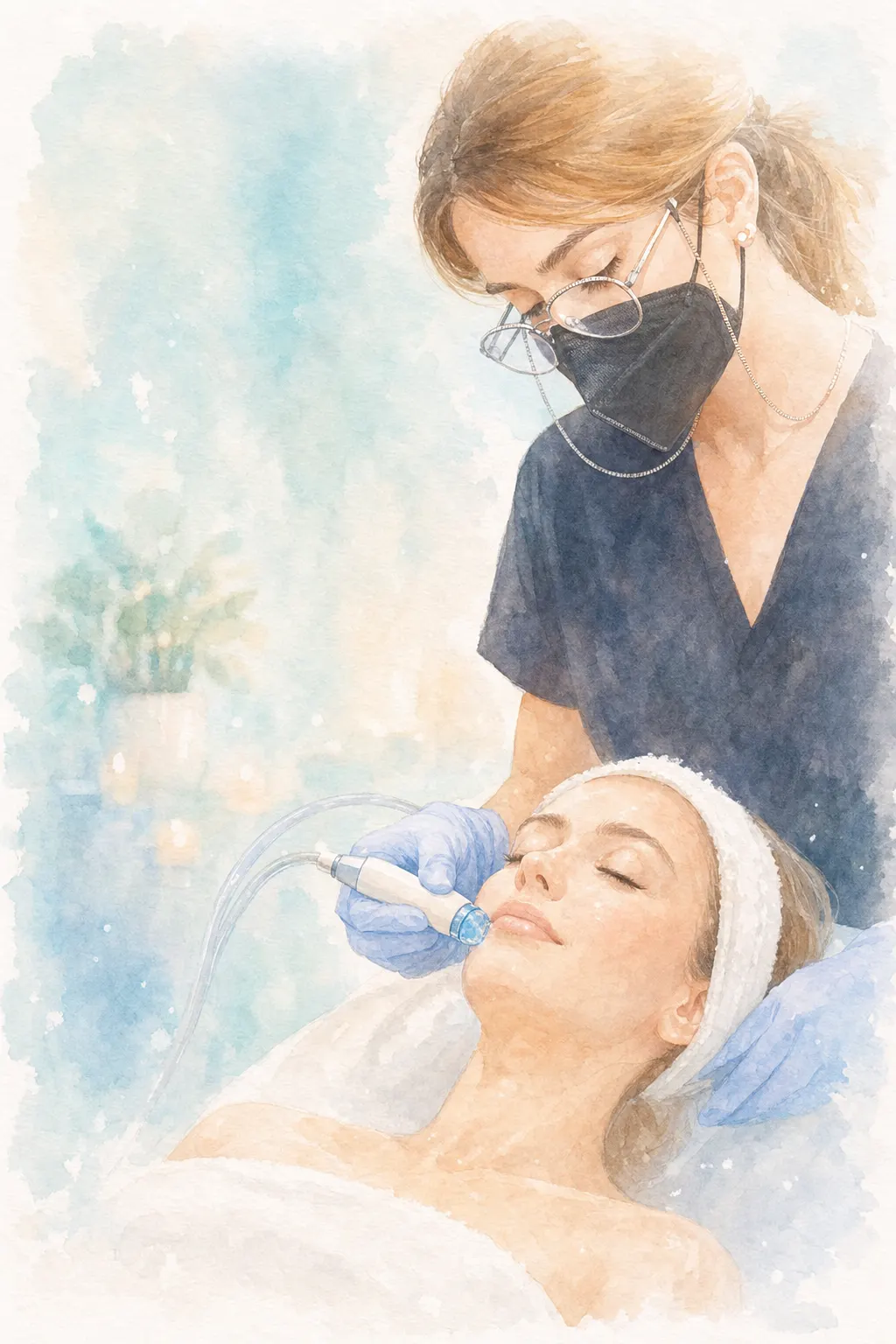Precision pen-shaped microneedling device during a treatment